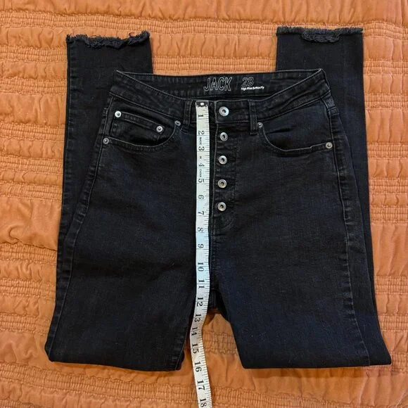 Jack BB Dakota Black High-Rise Button-Fly Jeans Raw Hem Women's Size 28 - Picture 8 of 8